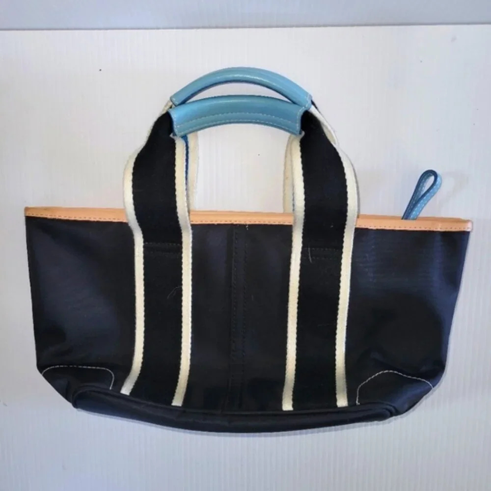 Coach Hampton nylon leather mini tote bag purse black blue summer beach - Picture 2 of 12